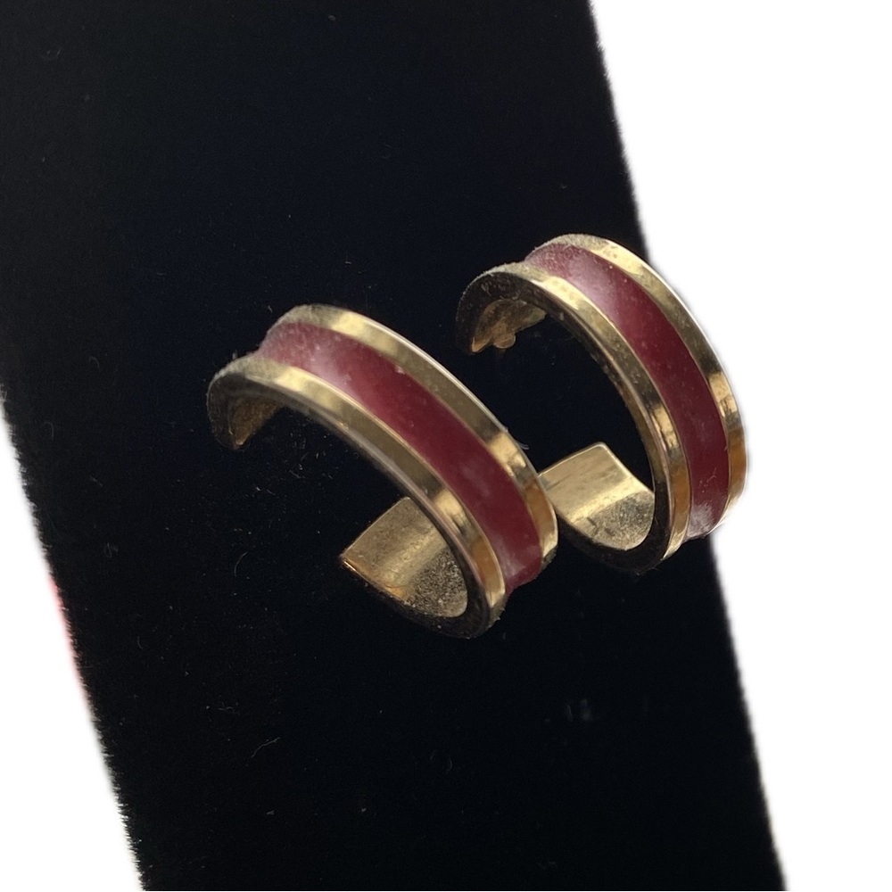 Elegant Gold and Red Hoop Earrings